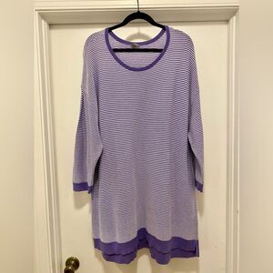Talbots Striped Tunic Sweater Womens 3X Purple Elbow Pads Scoop neck Comfort